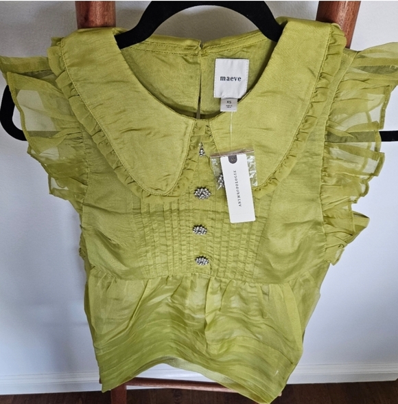 Anthropologie Maeve Peter Pan Collar Sheer Pintuck Babydoll Shirt - Picture 5 of 12